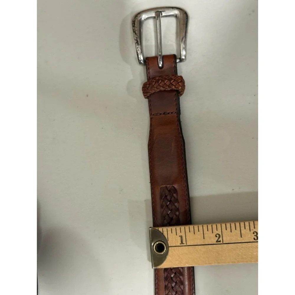 Vintage Men Brown Leather Belt 40 Braided Accent Western Dress Silver Buckle
